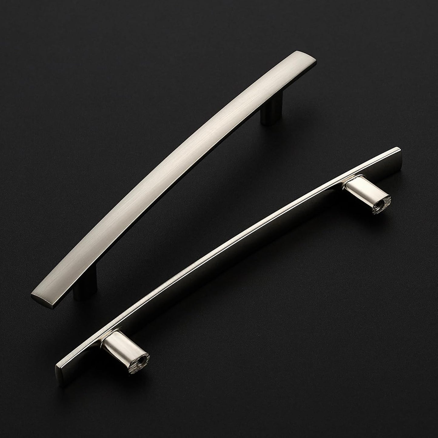 10 Pack Cabinet Handles 5" Hole Center - Curved Cabinet Pulls Brushed Nickel Drawer Pulls for Kitchen Cupboard Solid Hardware for Dresser Drawer Arch Hardware