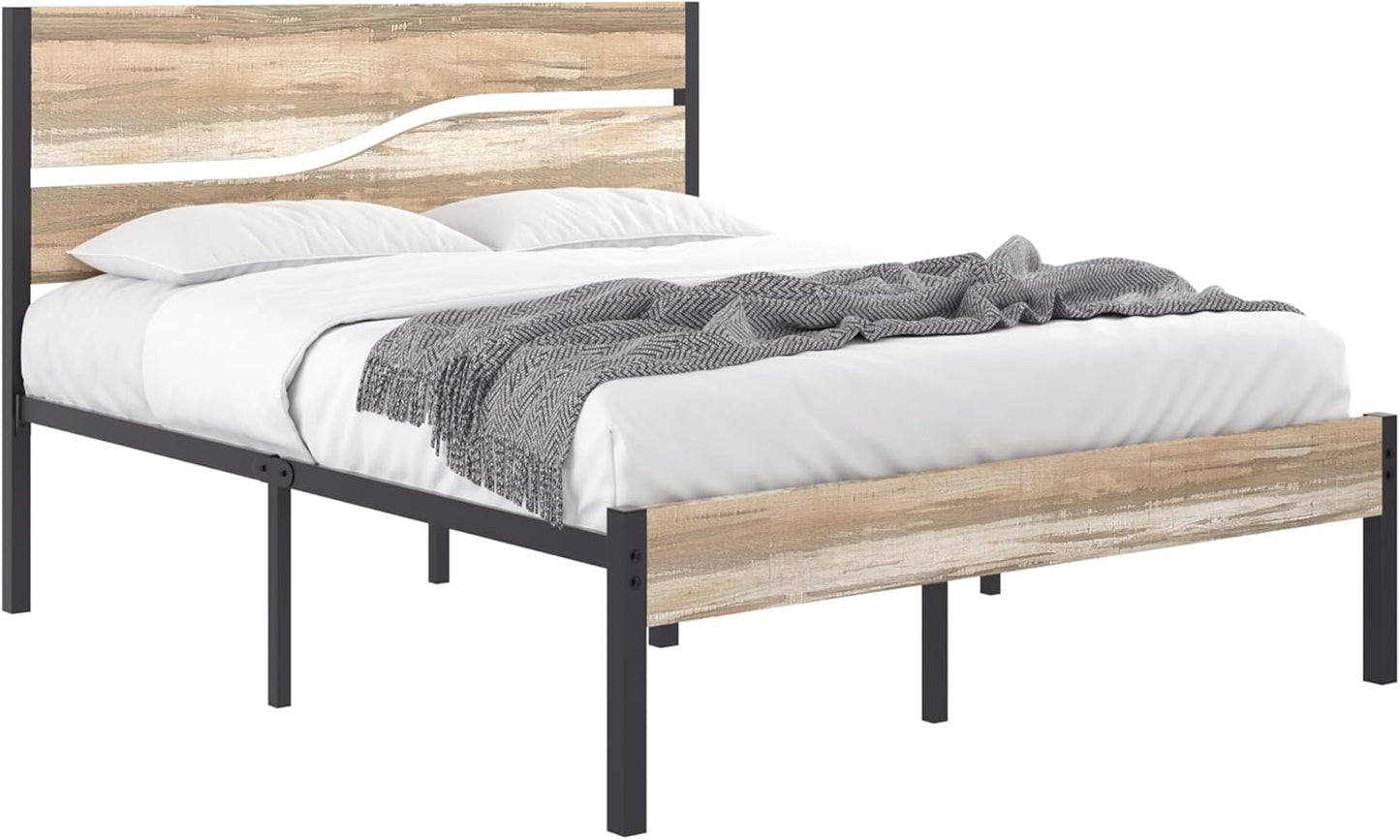 VECELO Queen Size Bed Frame with Wood Headboard and Footboard, 14 Inch Platform/No Box Spring Needed, Heavy Duty Support, Easy Assembly