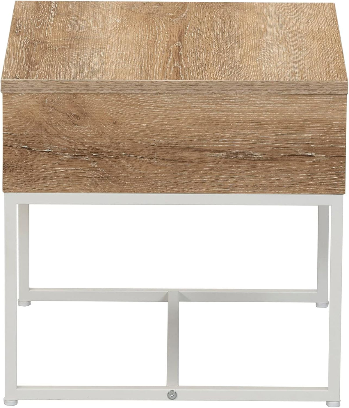 Household Essentials Wrap Square Side End Table Coastal Oak Rustic Wood Grain and White Metal