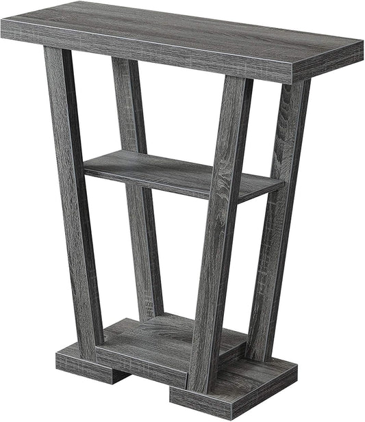 Convenience Concepts Newport V Console Table 31.5" - Modern Sofa Table with Storage Shelves, Narrow Entryway Hall Table for Living Room, Display Accent Table, Weathered Gray