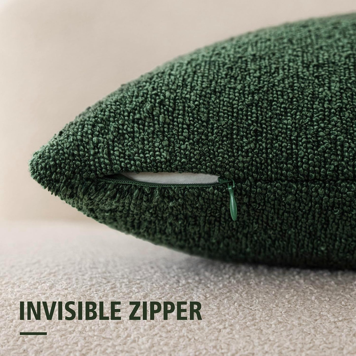 Foindtower Pack of 2 Textured Boucle Throw Pillow Covers Accent Solid Pillow Cases Cozy Soft Decorative Couch Cushion Case for Chair Sofa Bedroom Living Room Home Decor 18x18 Inch Pine Green