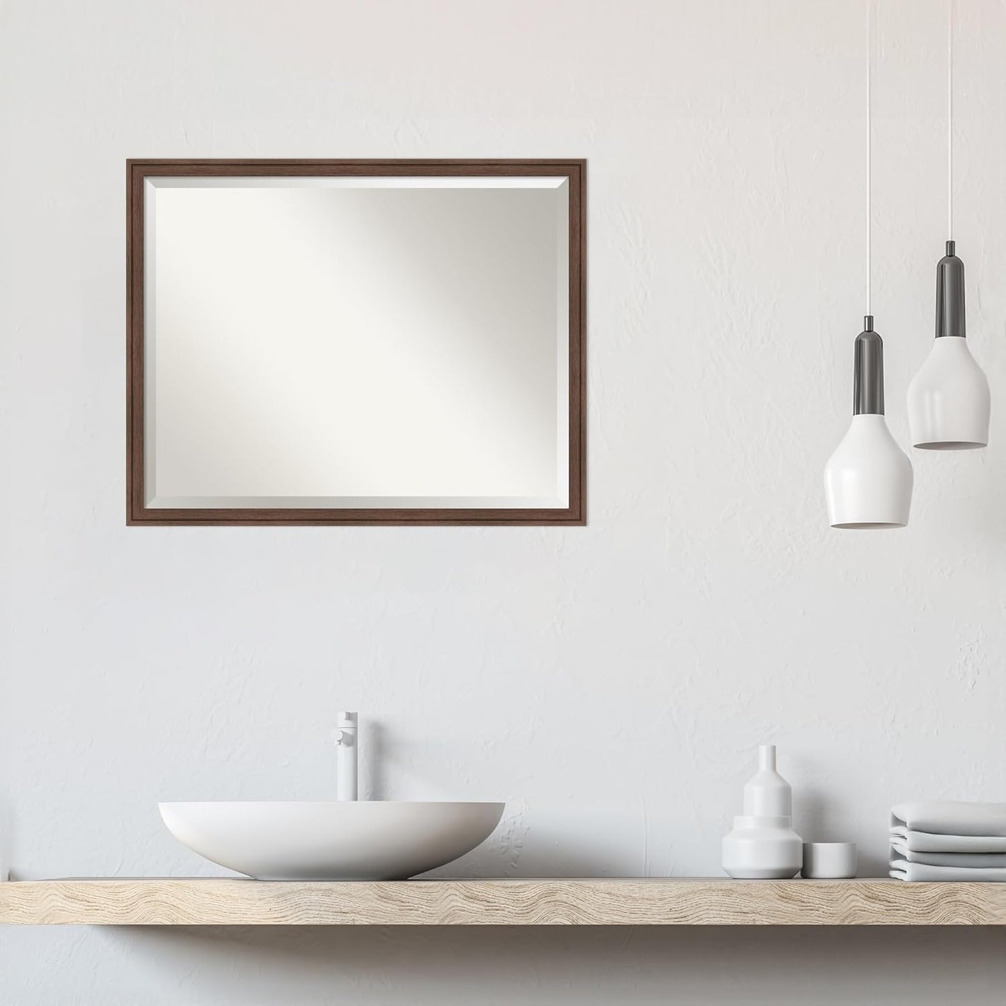 Amanti Art Brown Bathroom Mirror for Over Sink, 24x30 Florence Medium Brown Rectangle Vanity Mirror, Large Casual Frame, Hangs Horizonally and Vertically, Bathroom Wall Decor, Beveled Edge
