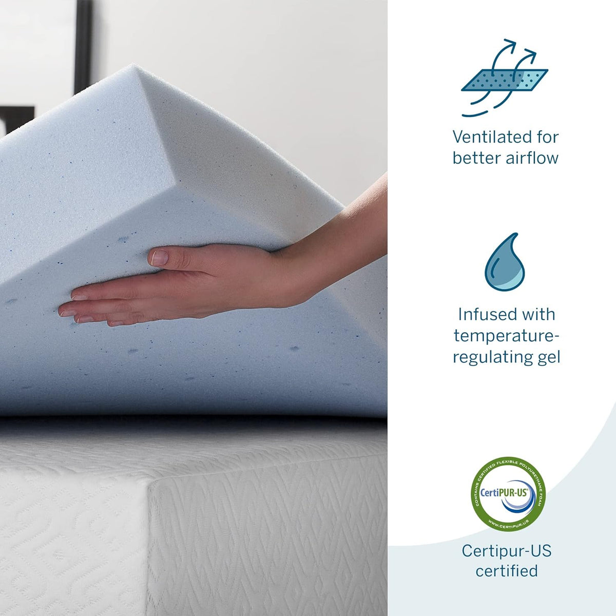 LUCID 4 Inch Gel Memory Foam Mattress Topper-Ventilated Design-Ultra Plush-Twin XL