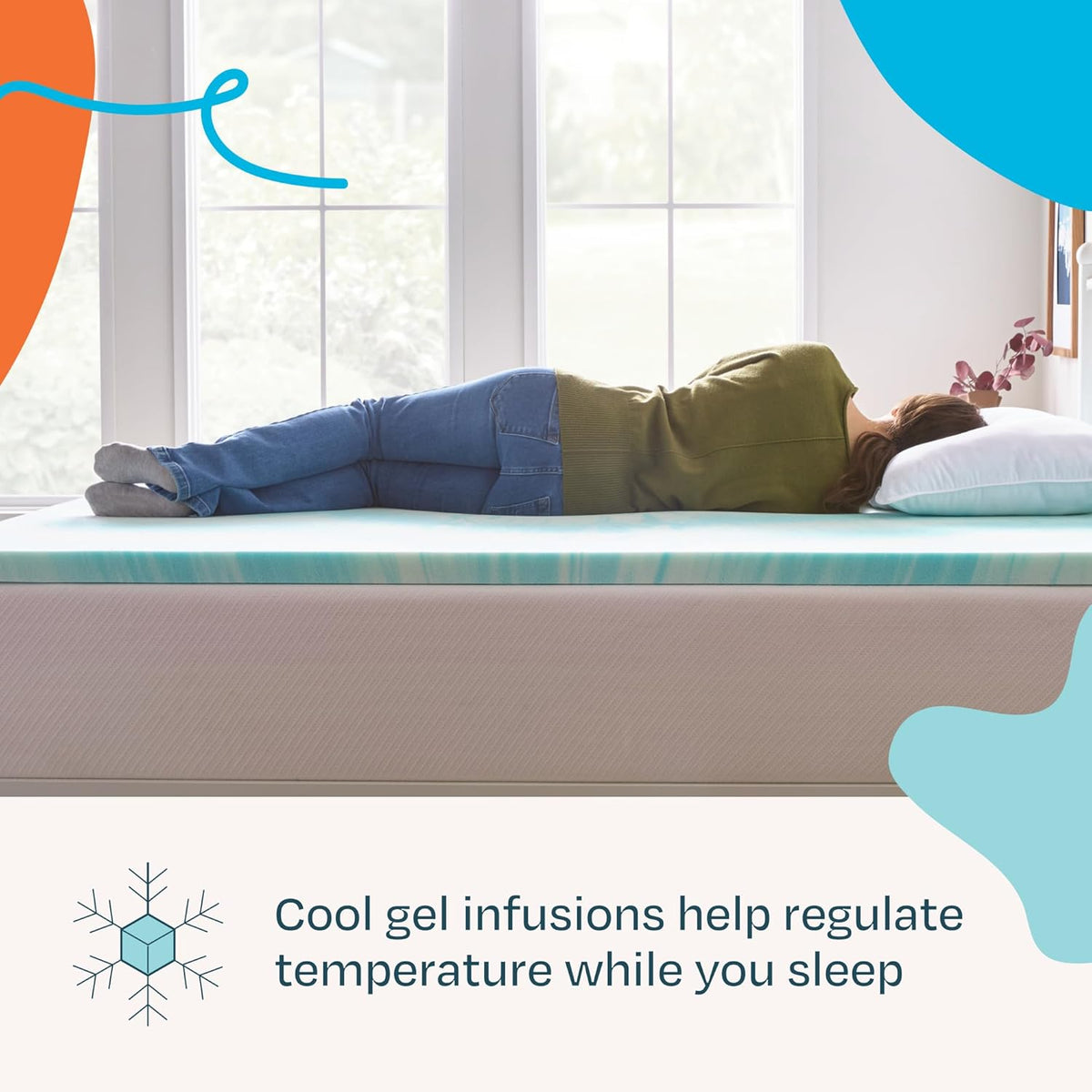 Linenspa 2 Inch Gel Swirl Memory Foam Mattress Topper – Cooling Gel Infused – Pressure Relieving Bed Topper - Mattress Pad – CertiPUR Certified - Twin Size