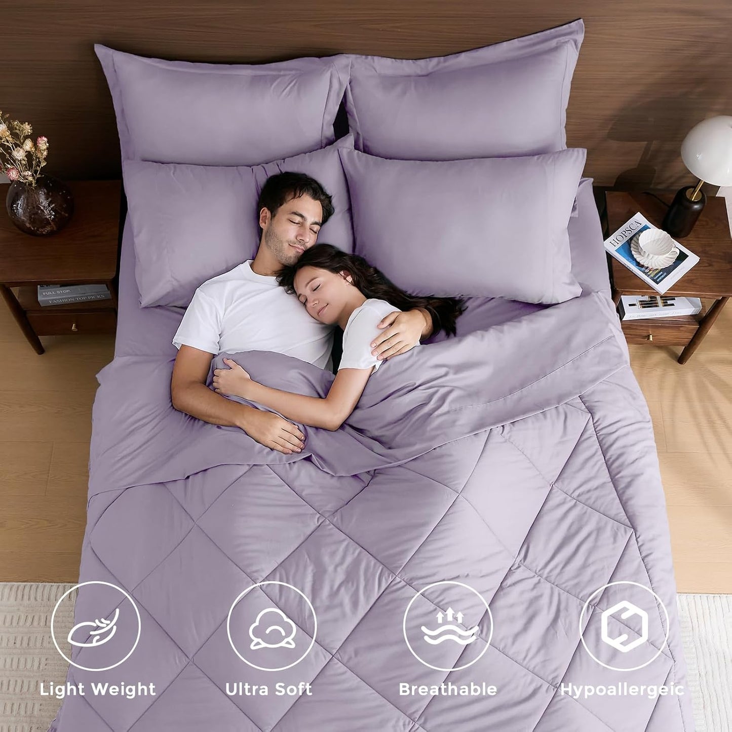 HEVUMYI Queen Purple Comforter Set - 7-Piece All Season Bed in a Bag Queen, Ultra Soft Bedding Set with Comforter, Flat Sheet, Fitted Sheet, Pillowcases, Pillow Shams, Lavender Purple