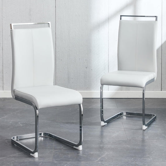 Dining Chairs Set, Kitchen Modern Metal Chairs with Faux Leather Padded Seat High Back and Sturdy Chrome Legs, Chairs for Dining Room (Light Gray, Set of 2)