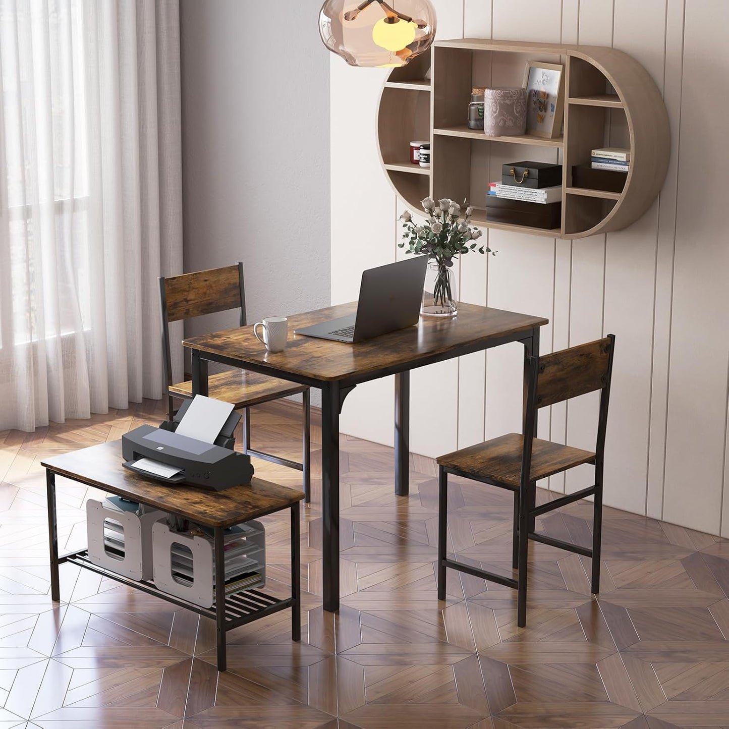 Tangkula Dining Table Set for 4, Kitchen Table and 2 Chairs for 4 with Bench, 4 Piece Dining Table Set for Small Space, Apartment