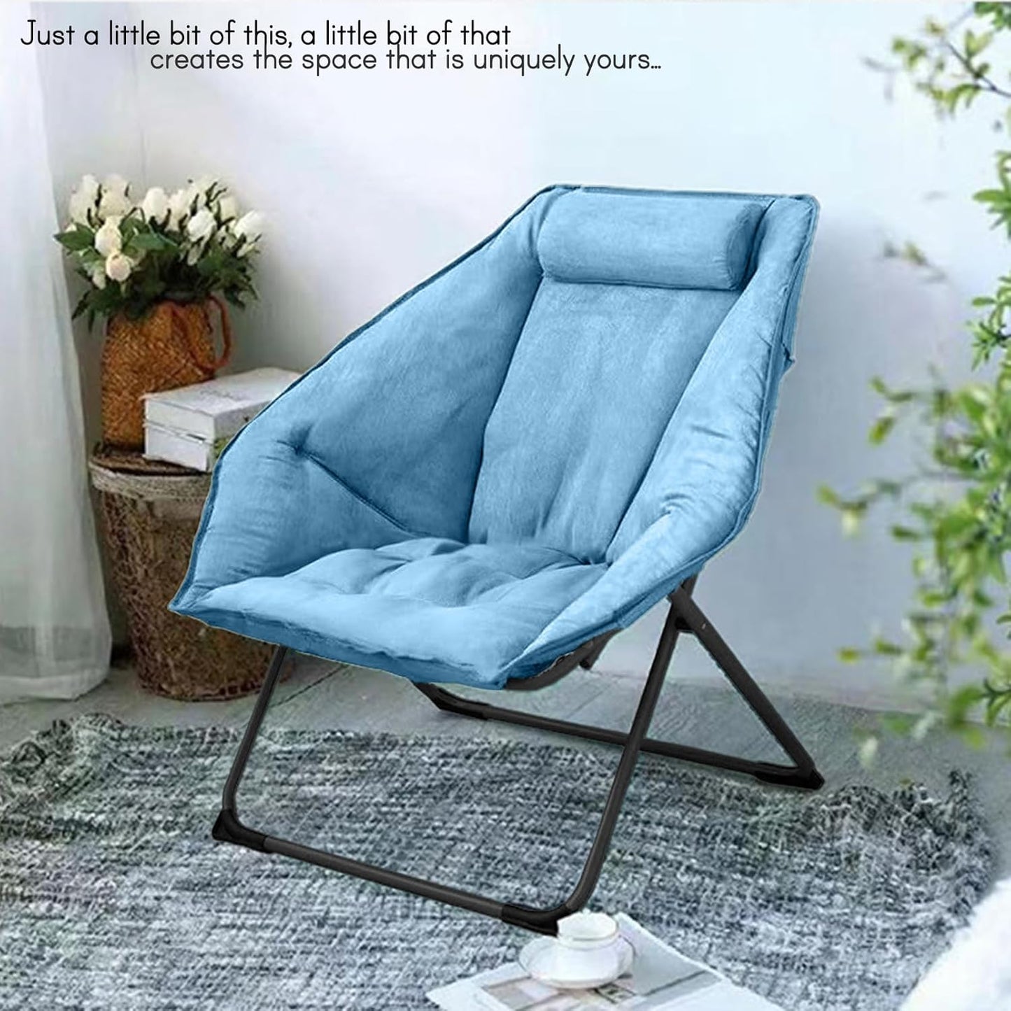 Hexagon Foldable Living Room Chair, Saucer Chair for Adults, Comfy Bedroom Lounge Chair, Moon Chair, Lazy Folding Chair for Dorm Rooms(Chair-Blue)