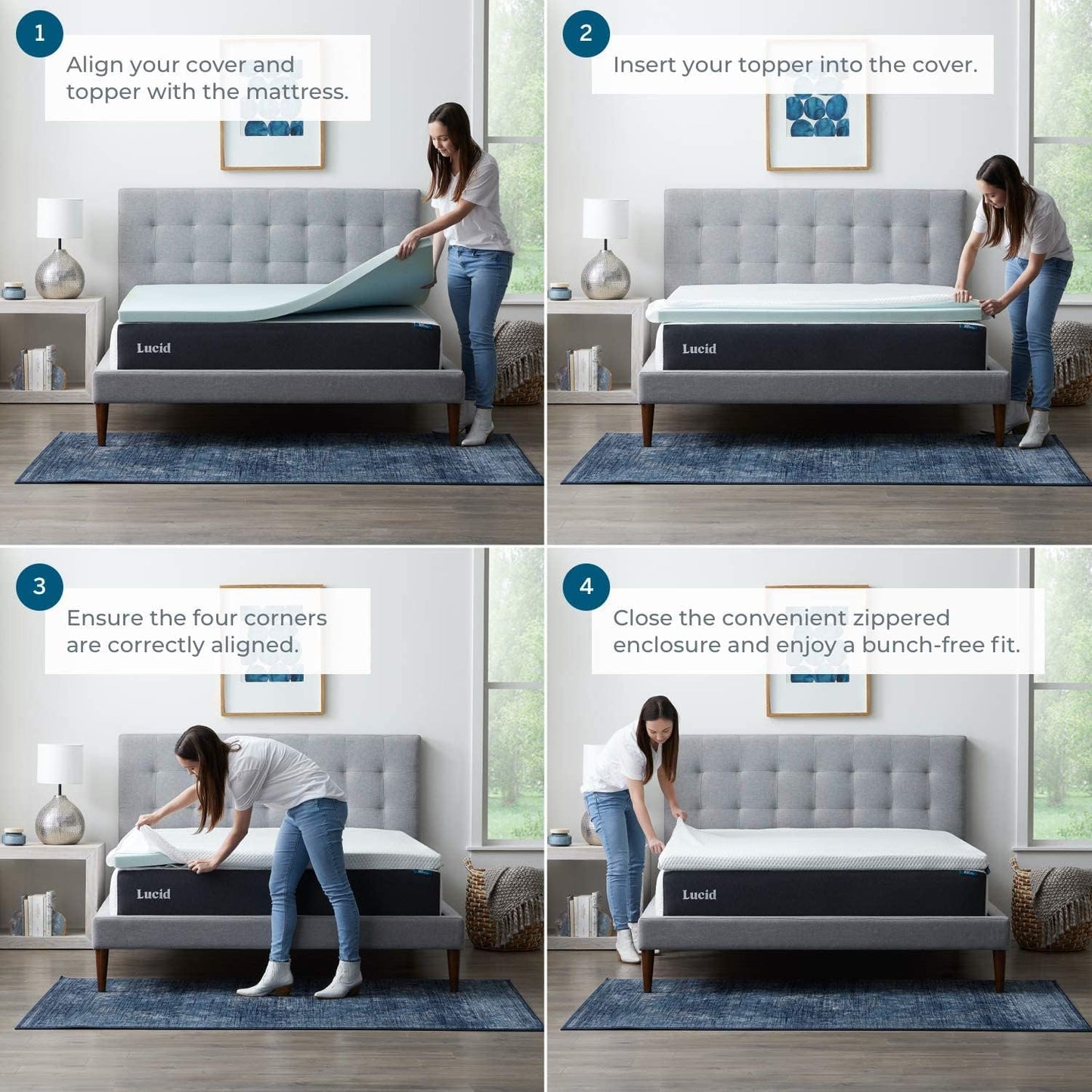 LUCID 3 Inch Gel Memory Foam Mattress Topper California King - Waterproof, Removable Cover, White