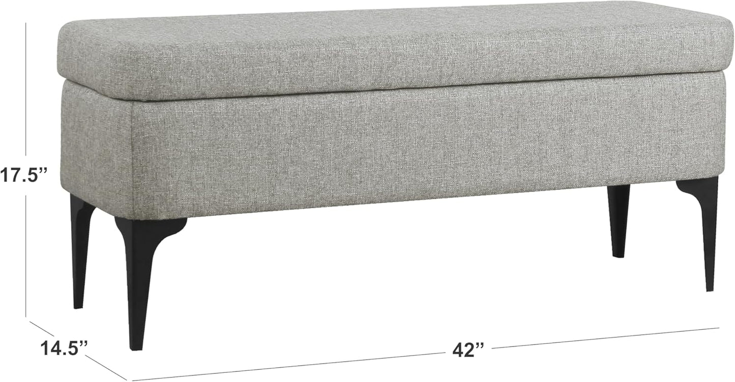 HomePop Upholstered Storage Bench with Metal Leg Home Décor|Bench with Storage for Living Room & Entryway - Sustainable Gray Woven