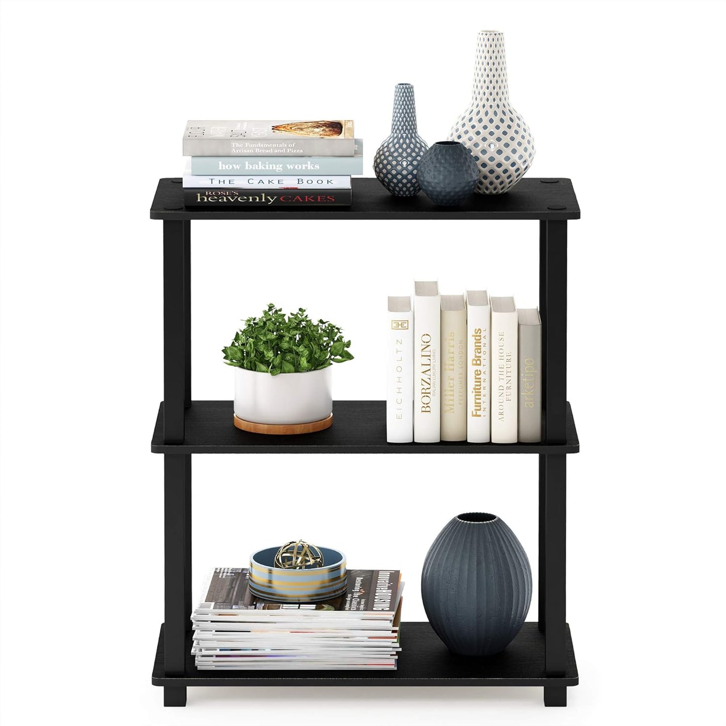 Furinno Turn-S-Tube 3-Tier Compact Multipurpose Shelf 2-Pack Americano/Black