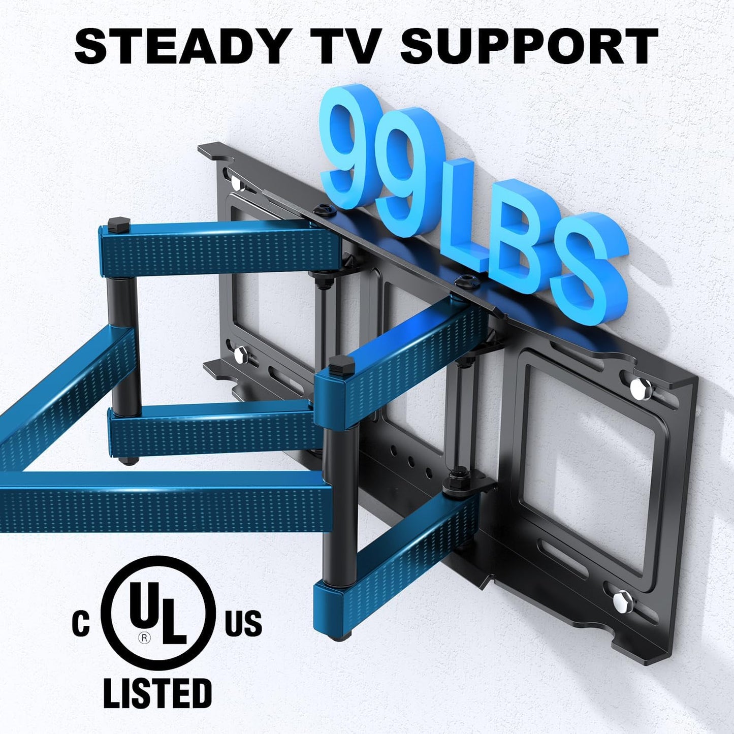 UL Listed Full Motion TV Wall Mount Bracket for Most 32-70 inch TVs, Swivel Extend Tilting TV Mount, Max VESA 400x400mm, Holds up to 99 lbs & 16" Wood Studs with Hole Drilling Template