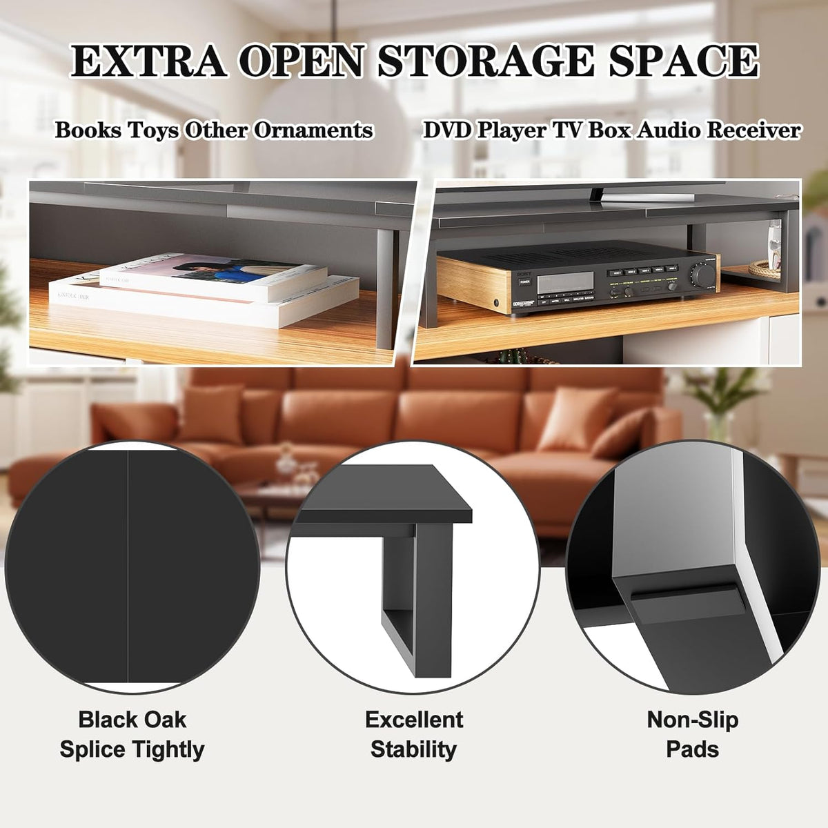 59" Large TV Riser Stand for 32-75 Inch TV, TV Shelf with Steel Legs, Tabletop TV Riser for Home Living Room, Study Office (Black)