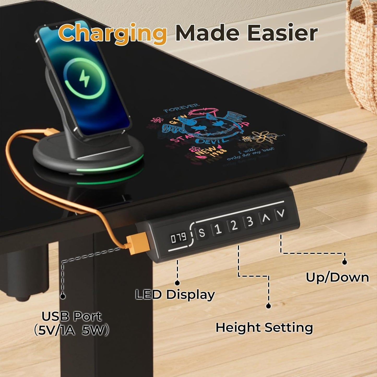 JOY worker Small Electric Standing Desk, 40" x 20" Whole Glass Piece Height Adjustable Desk with Memory Controller, Sit to Stand Desk Workstation for Home Office, Black