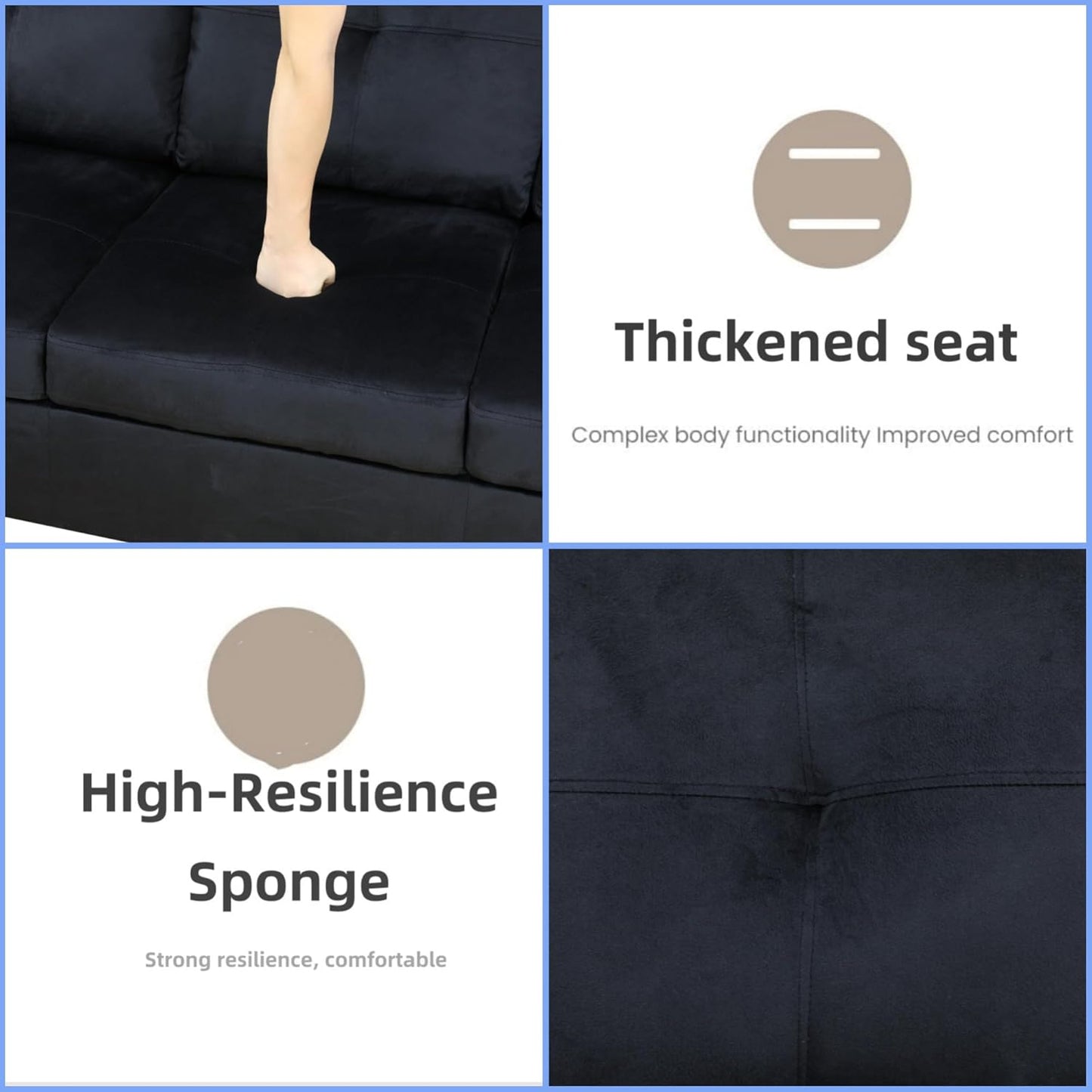 L Shaped Sectional Couches for Living Room, Modern Modular Sectional Sofa with Ottoman Storage, Comfy L Shaped Couch with Chaise for Bedroom Apartment Furniture, Black