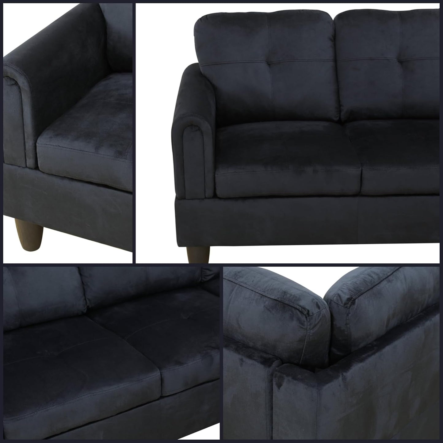 Modular L-Shaped Sectional Sofa, Modern Couches with Movable Chaise, Convertible 4-Seater Couch for Bedroom, Apartment & Office, Black