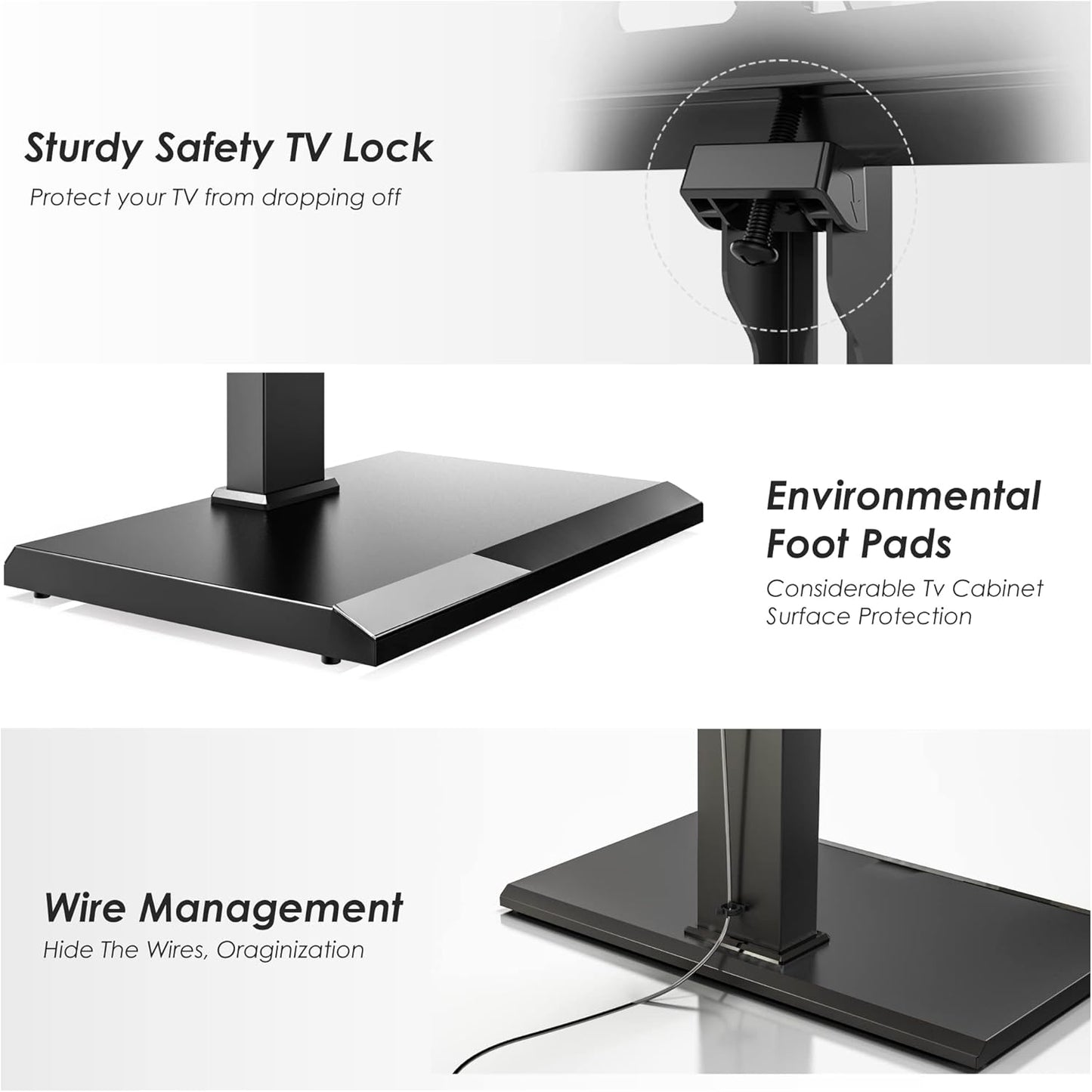 FITUEYES Iron Base Universal Floor TV Stand with Swivel Mount for 32-65 Inch LED LCD OLED Plasma Flat Panel or Curved Screen TVs Height Adjustable with Wire Management (Black)