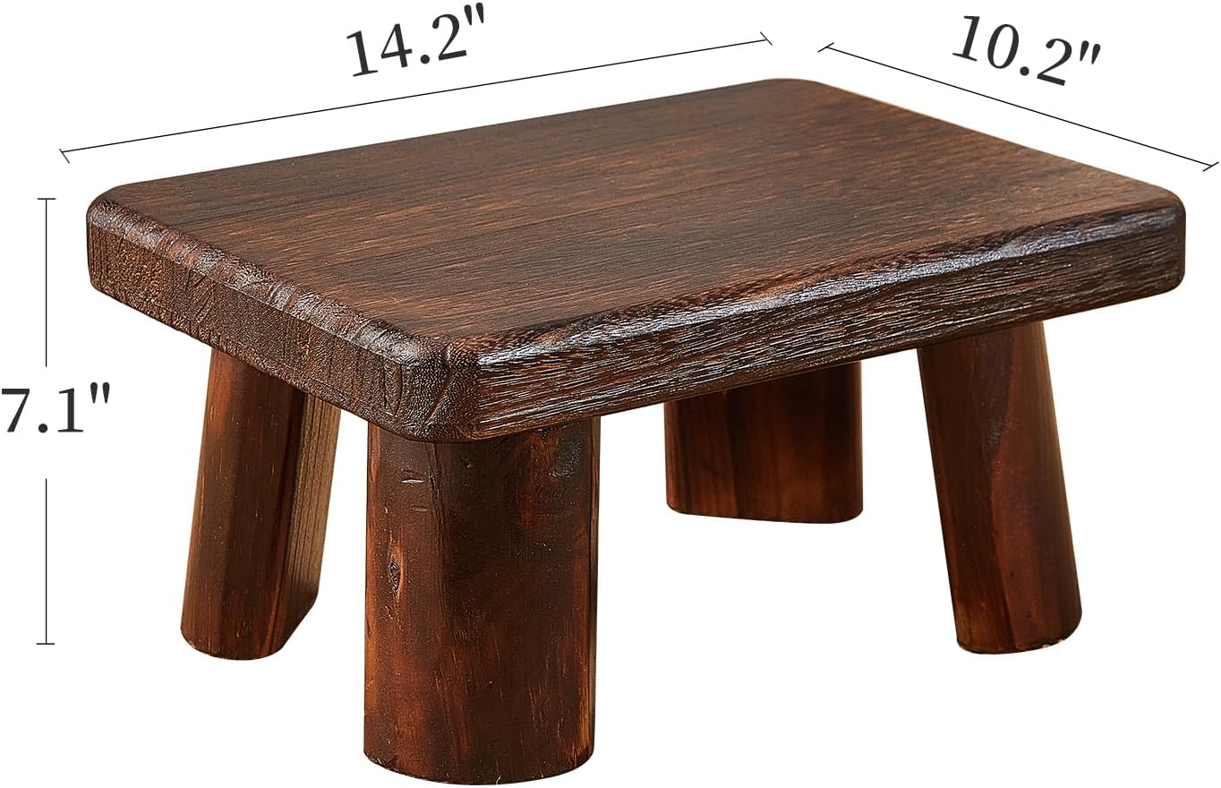 Wood Stool & Bench - Kids, Small, Kitchen Step, Wooden Steps & Plant Stand (14.2"x10.2"x7.1")