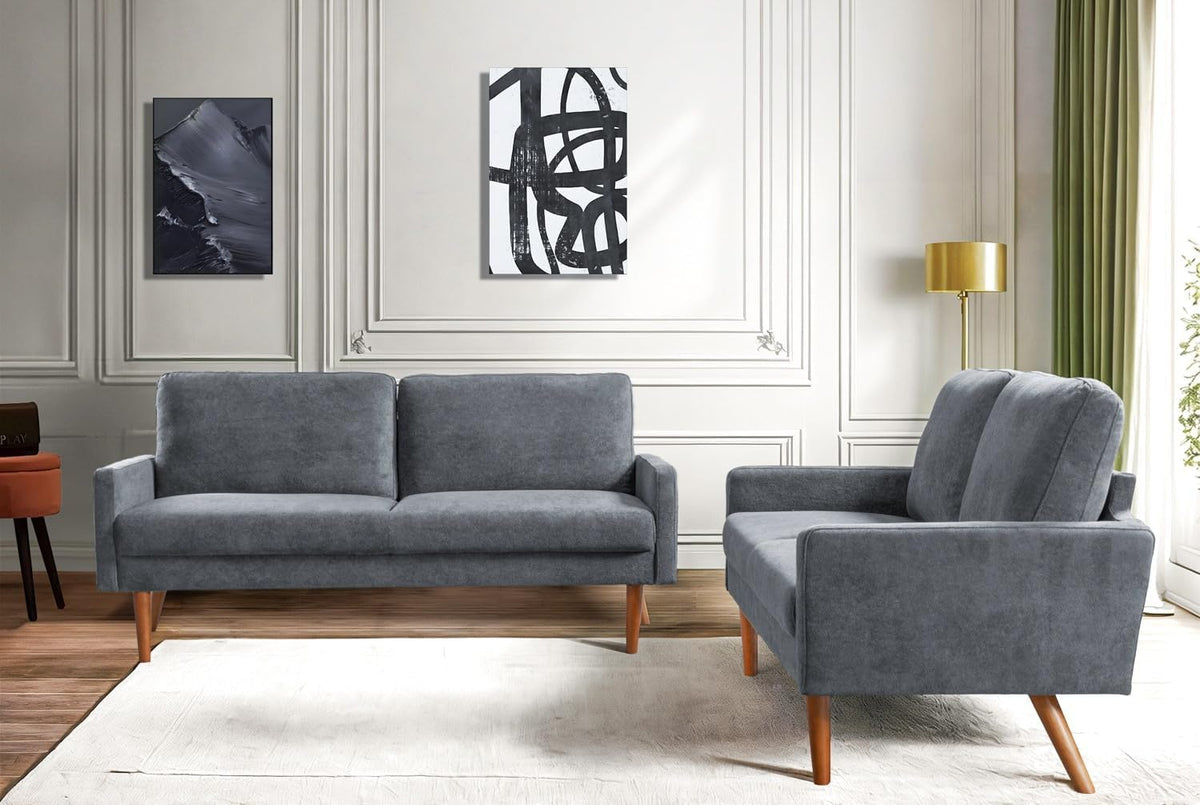 Kent Velvet Sofa, European Style with Sleek Design, Modern & Vintage Flair, Upholstered 3 Seater Couch, Chic Living Room Furniture Seating for Home, Apartment or Office, Grey
