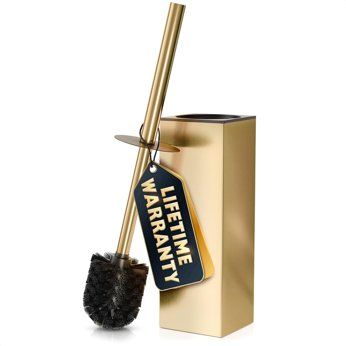 Stainless Steel Toilet Brush and Holder Set Gold & Square Design - Corrosion and Scratch-Resistant Gold Toilet Brush and Holder Set with Splash Protection - for Deep & Effective Bathroom Cleaning
