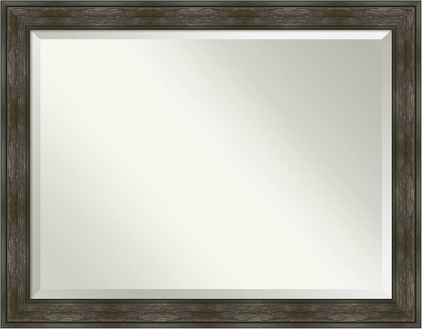 Amanti Art Brown Bathroom Mirror for Over Sink, 36x46 Rail Rustic Char Rectangle Vanity Mirror, X-Large Rustic Farmhouse Frame, Hangs Horizonally and Vertically, Bathroom Wall Decor, Beveled Edge