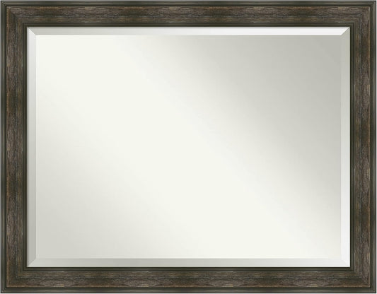 Amanti Art Brown Bathroom Mirror for Over Sink, 36x46 Rail Rustic Char Rectangle Vanity Mirror, X-Large Rustic Farmhouse Frame, Hangs Horizonally and Vertically, Bathroom Wall Decor, Beveled Edge