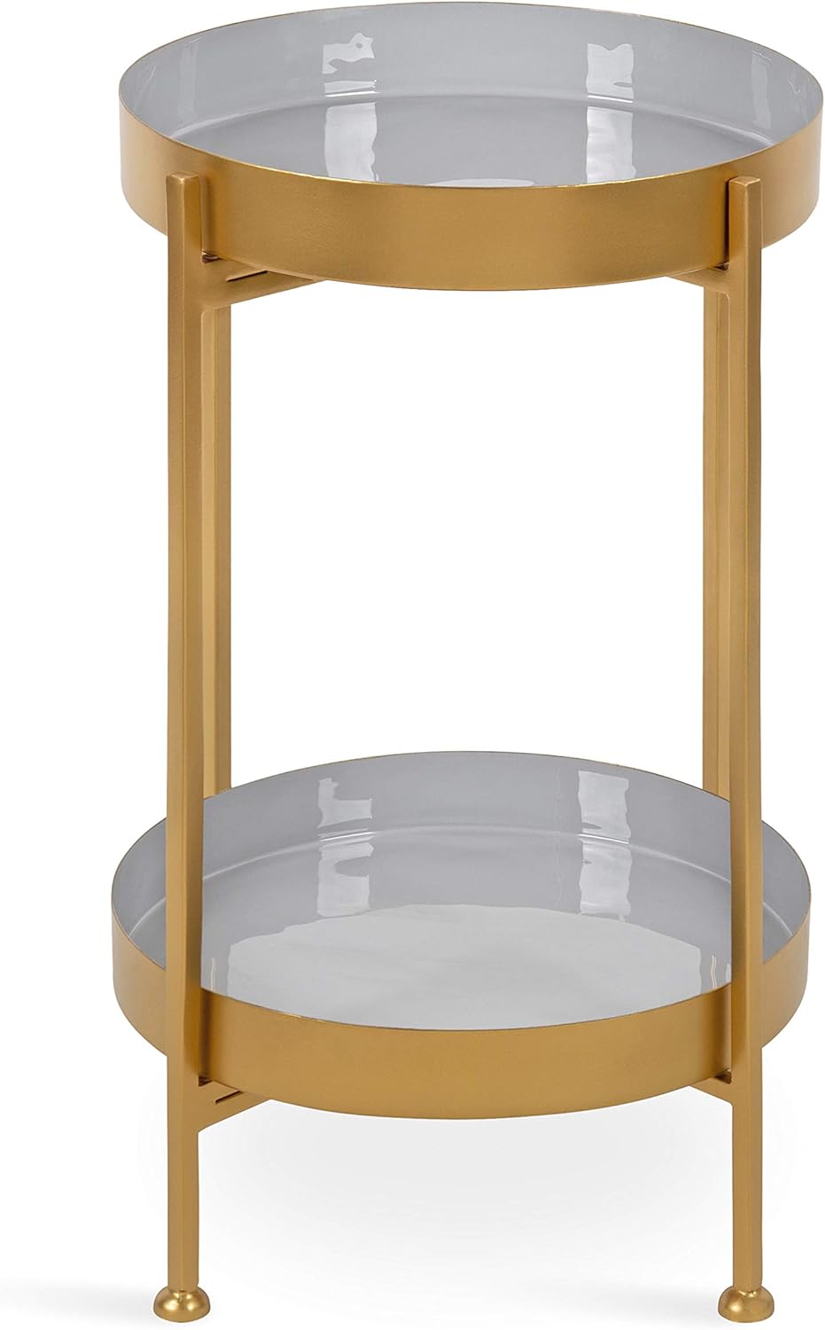 Kate and Laurel Nira Two-Tiered Mid-Century Side Table, 15" x 15" x 24", Gray and Gold, Chic Modern End Table for Storage and Decor