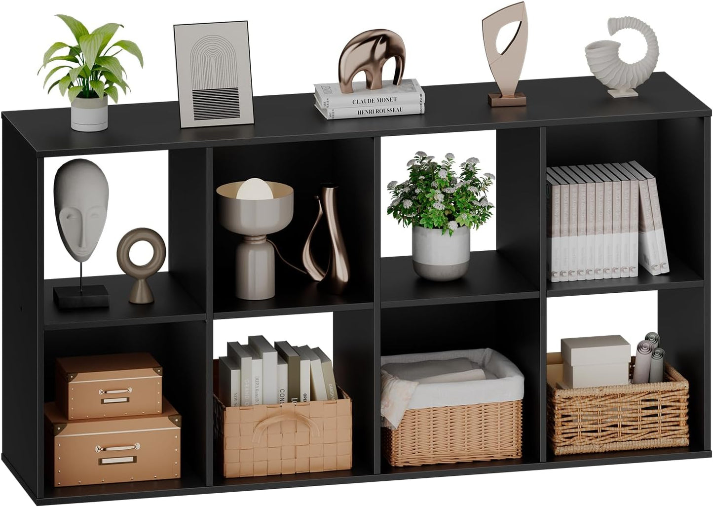 Sweetcrispy 8 Cube Storage Organizer - Open Cube Bookshelf with 4 Removable Back Panels, Display Storage Bookcase for Living Room, Bedroom, Entrance Hall, Home Office，47.7" L×11.6" W×24" H, Black