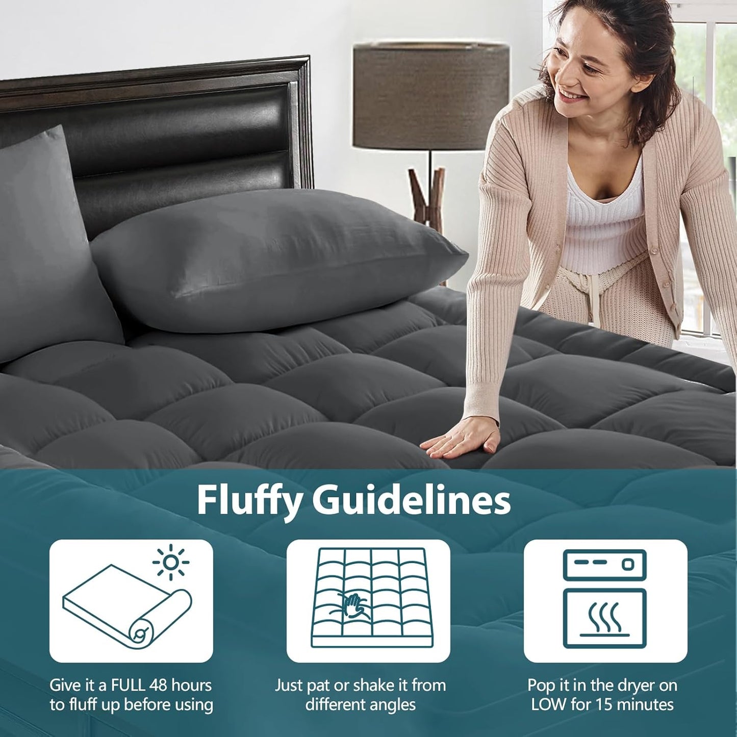 CYMULA Mattress Topper Queen Size - Extra Thick Cooling Mattress Pad Cover for Back Pain - Soft Mattress Protector Firm Bed Topper Pillow Top with 8-21 Inch Deep Pocket 3D Snow Down Alternative Fill
