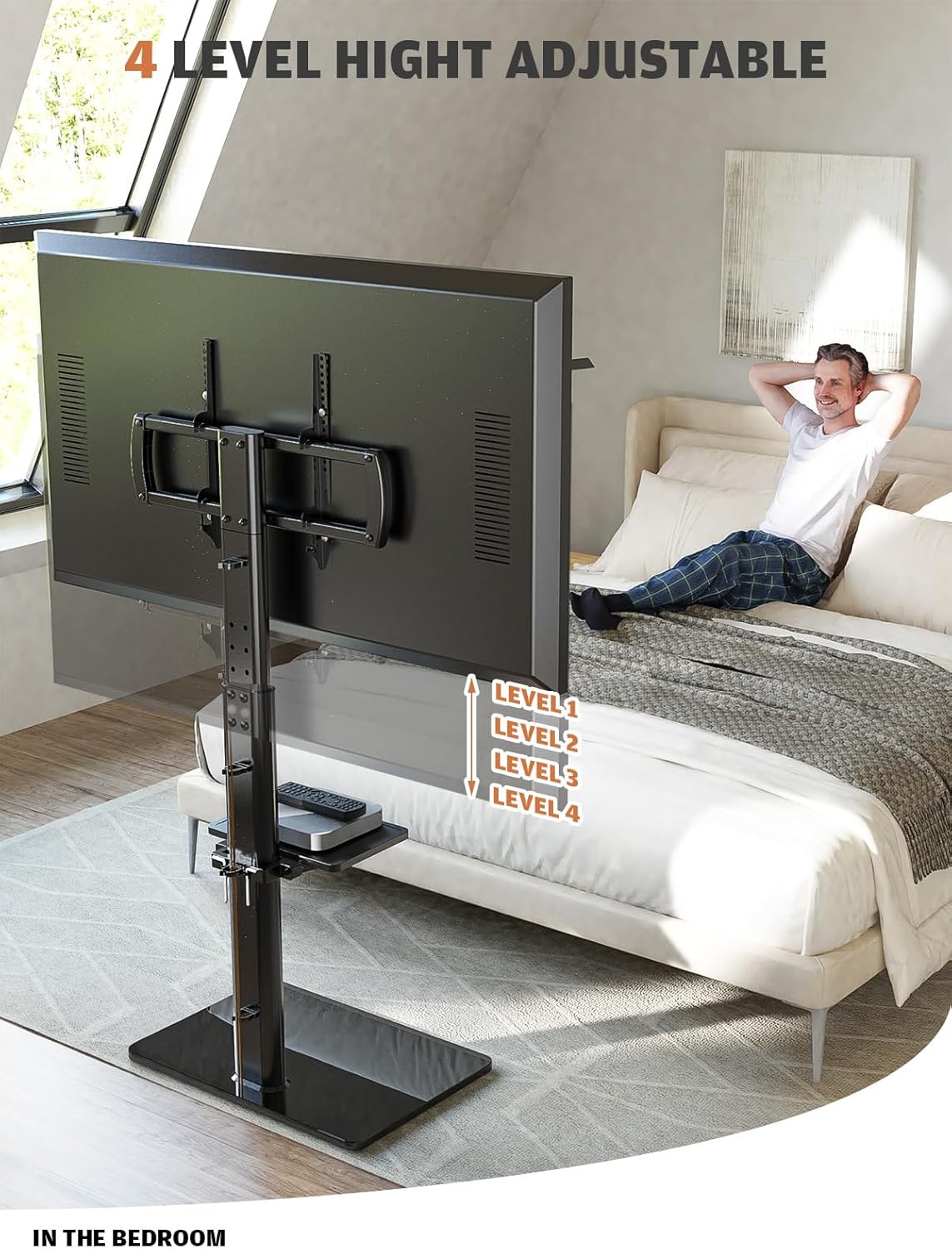 Universal Floor TV Stand with Mount 80 Degree Swivel Height Adjustable and Space Saving Design for Most 27 to 65 inch LCD, LED OLED TVs, 2 Shelves Perfect for Corner & Bedroom HT2002B