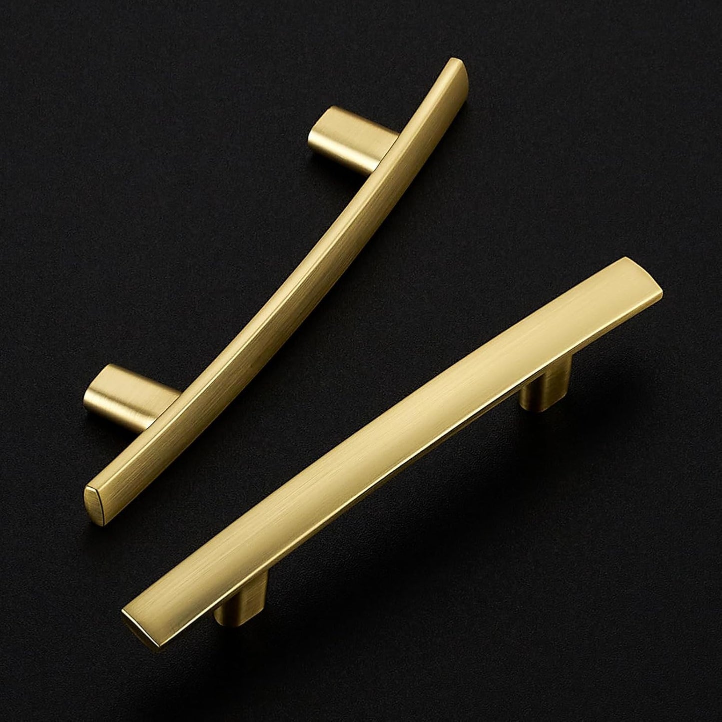 25 Pack Cabinet Handles 3" Hole Center - Curved Cabinet Pulls Brushed Brass Drawer Pulls for Kitchen Cupboard Solid Handles for Dresser Drawer Arch Closet Hardware