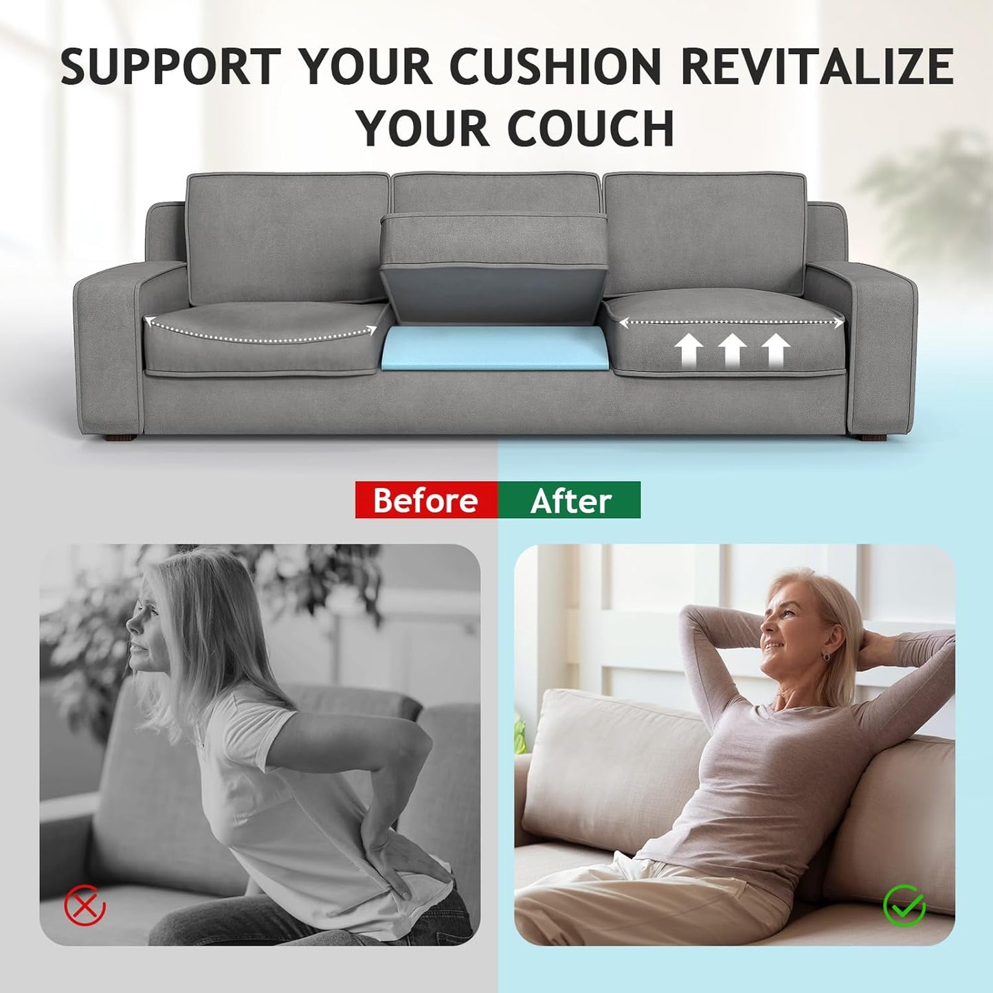 Couch Cushion Support for Sagging Seat Sofa Couch Supports for Sagging Cushions Curved 40D High Density Foam Blue Pack of 2