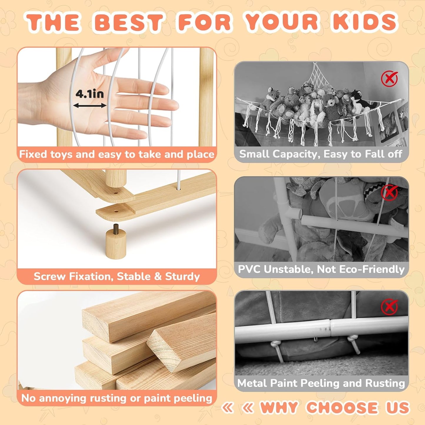 TOPMELON Stuffed Animal Zoo Storage, 16.8″ x 16.8″ x 53.6″ Large Capacity Plush Toy Organizer, Cute Zoo Toy Holder for Kids, Wooden Toys Organizer Tower for Playrooms & Children's Room