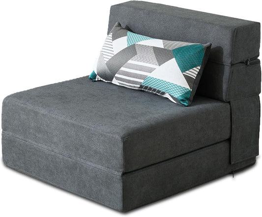 Folding Sofa Bed Single Size with Pillow Memory Foam Convertible Sleeper Chair Floor Couch Futon Lazy for Living Room/Home Office/Guest Beds/Apartment/Upstairs Loft,Dark Gray