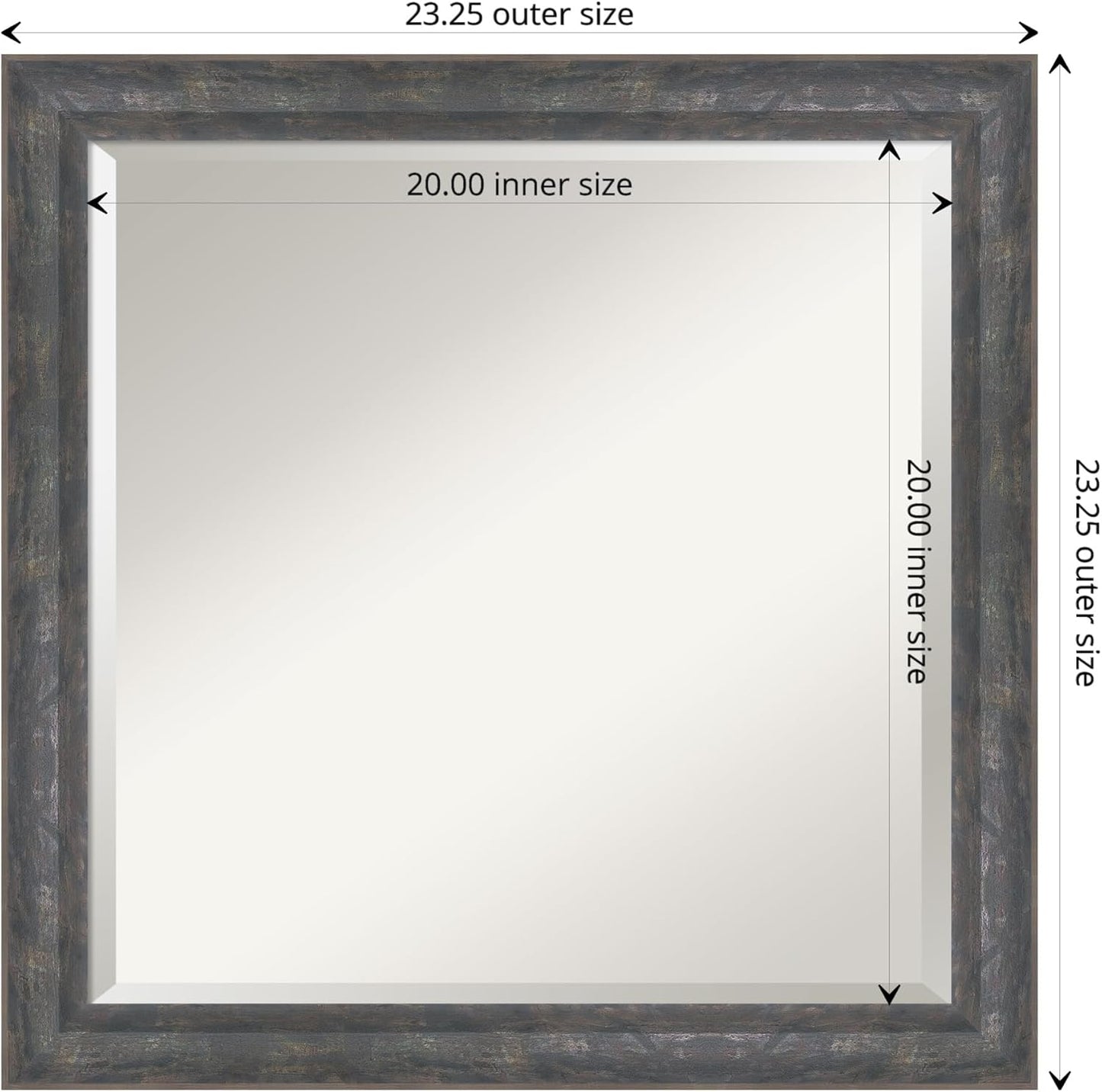 Amanti Art Grey Wall Mirror 23x23 Angled Metallic Rainbow Square Bathroom Mirror for Wall Decor Living Room, Medium Modern Contemporary Wood Frame, Hangs Horizonally and Vertically, Bathroom Decor