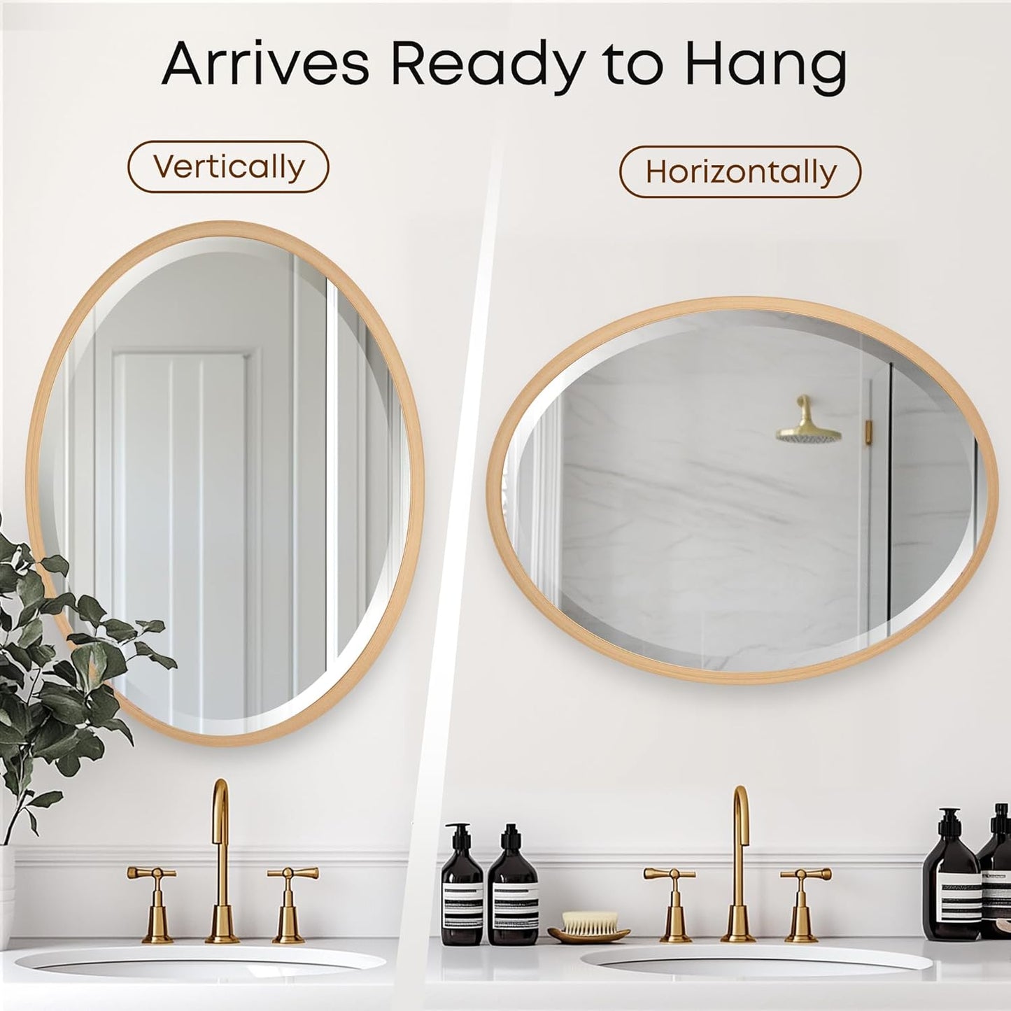 OVALCREST - Oval Wooden Beveled Wall Mirror for Home Decor, Bathroom, Vanity, Bedroom, Living Room, Hallway - London Style (Gold Paint) 21.1 x 25.1