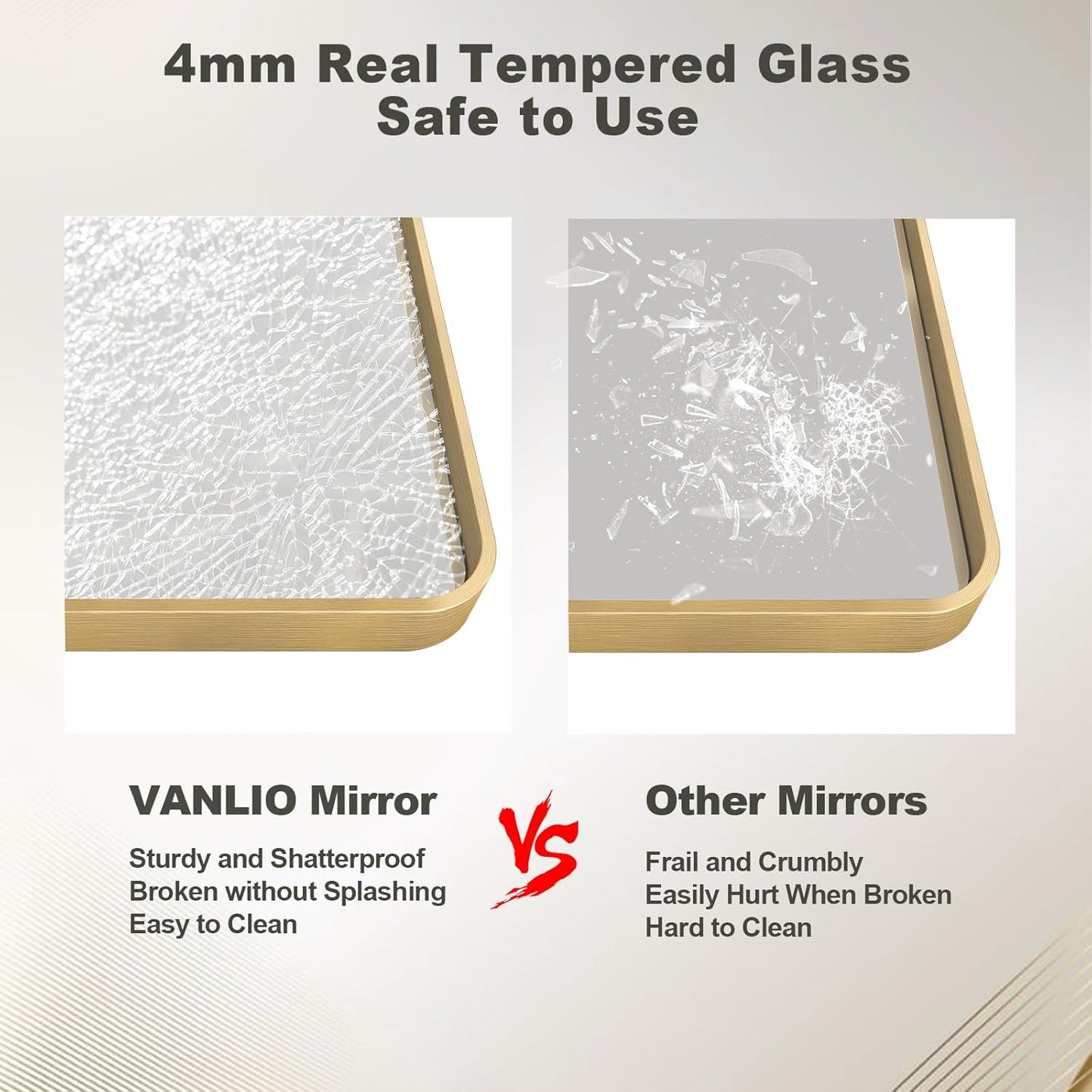 20x30 Inch Gold Framed Bathroom Mirror, Rectangle Brushed Gold Metal Vanity Mirror, Gold Mirror for Wall, Rounded Corner, Tempered Glass, Anti-Rust, Shatterproof (Horizontal/Vertical)