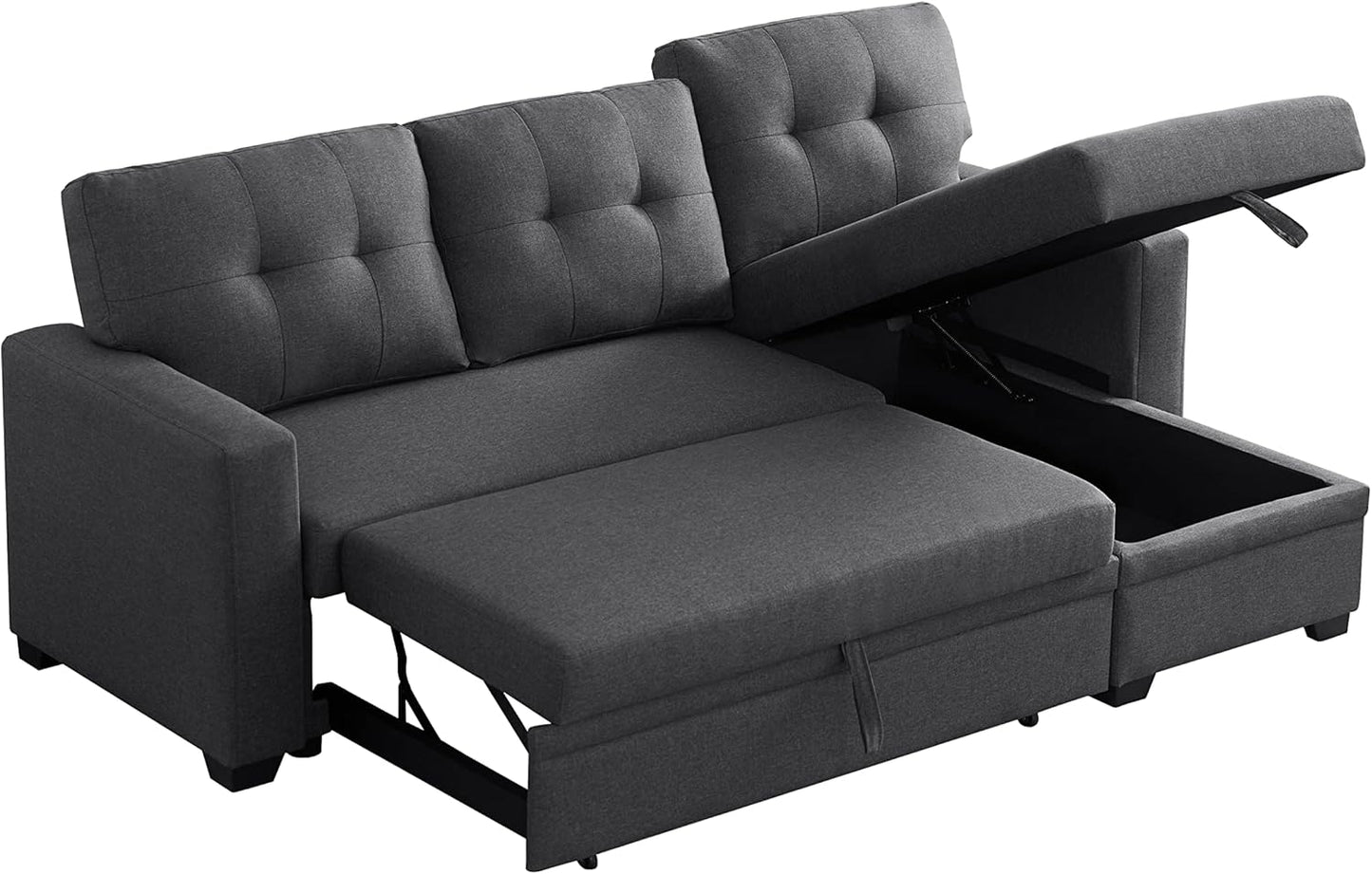 Devion Furniture Philly 4-in-1 Convertible L Shaped Couch with Pull Out Bed and Storage, Sectional Sleeper Sofa with Reversible Chaise for Living Room, Apartment, Bedroom, Office