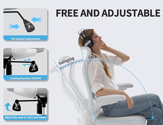 TRALT Ergonomic Office Chair - Desk Chair with Wave High Back Adjustable Lumbar Support Computer Chair - Gaming Chairs Mesh Backrest and PU Leather Seat for Home Reading Chairs to Adults(White)