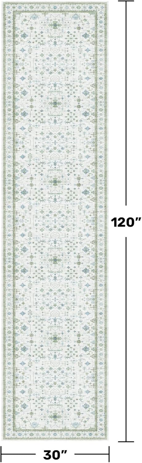 Oushak Wide Hallway Runner Rug 2'6"x10' - Vintage Turkish Floral, Washable Low Pile Non Slip 10ft Wide Runners for Kitchen, Hall Way - Blue and Green