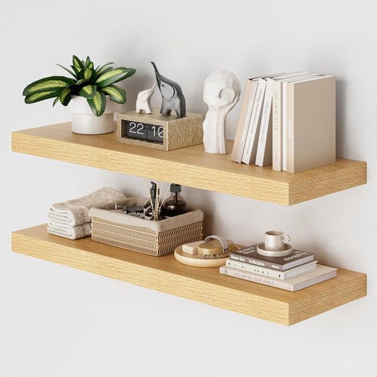 Heimlove 36 Inch Wall Shelf Bathroom Shelves Set of 2, 12" Deep Floating Shelves for Wall, Wall Mounted Shelves for Books Living Room Laundry Room Bedroom Kitchen Home Office