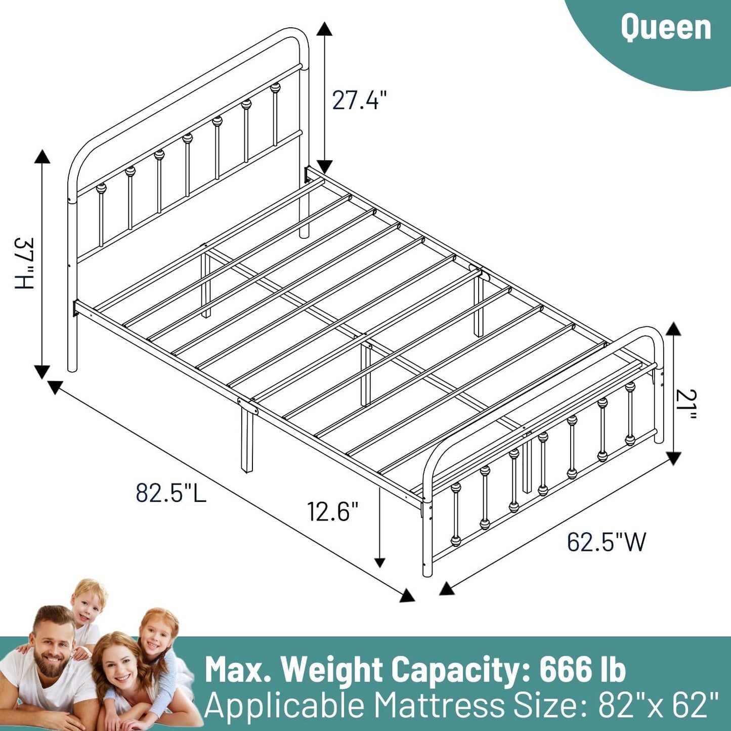 Queen Bed Frame-Classic Metal Platform Bed Frame Mattress Foundation with Victorian Style Iron-Art Headboard/Footboard/Under Bed Storage/No Box Spring Needed/Black