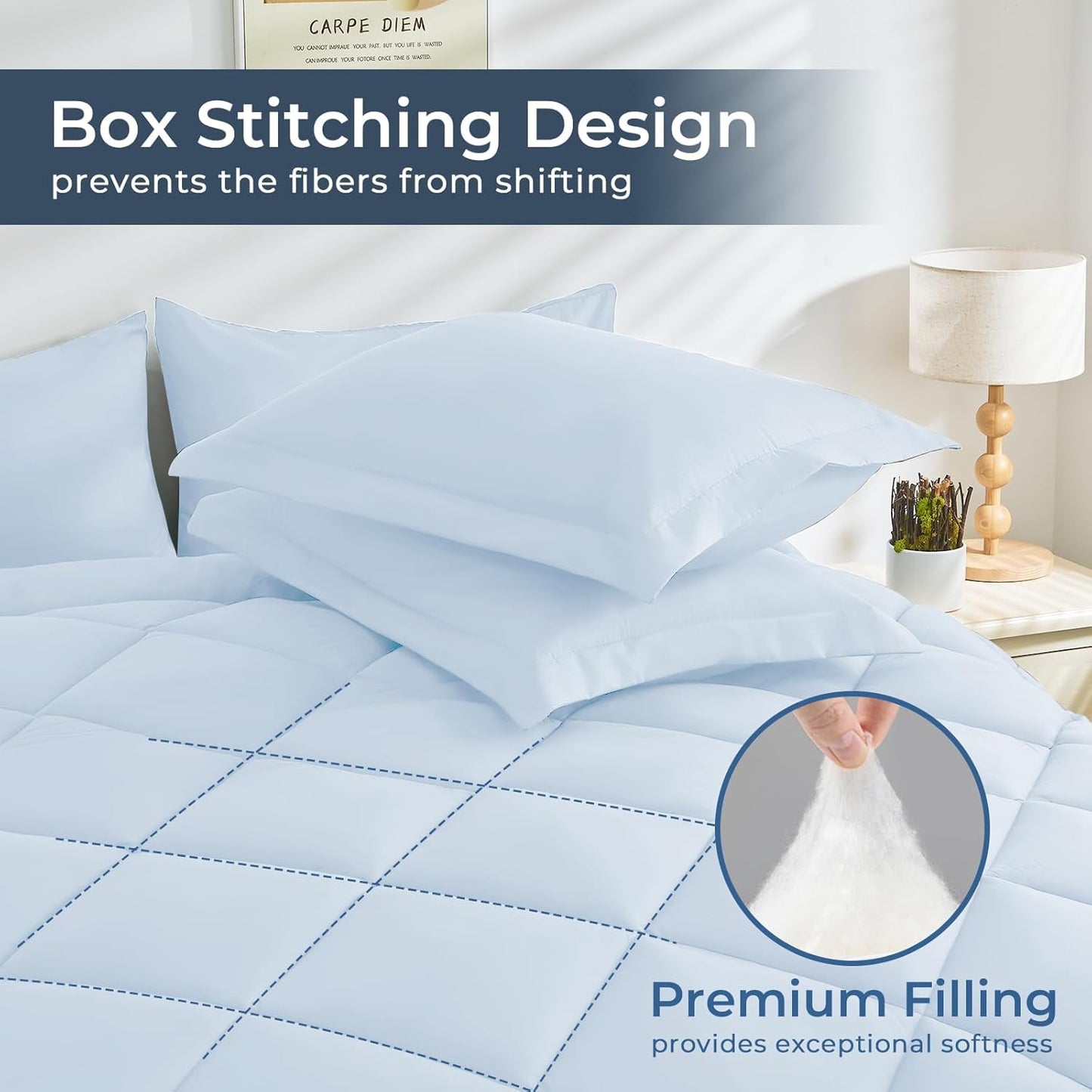 HEVUMYI Light Blue Twin-XL Comforter Set - 5-Piece All Season Bed in a Bag Twin-XL, Ultra Soft Bedding Set with Comforter, Flat Sheet, Fitted Sheet, Pillowcases, Pillow Shams