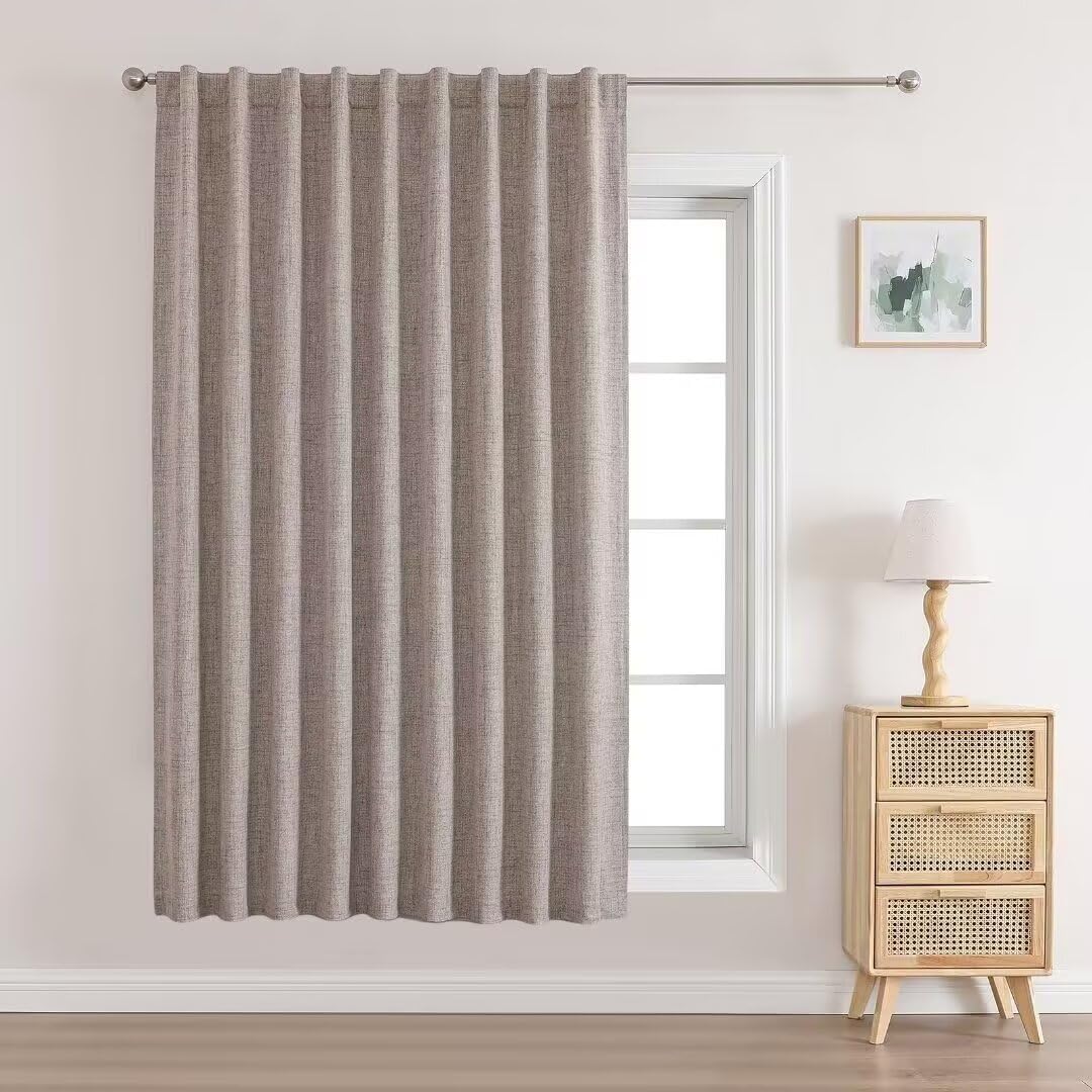 Joydeco 100% Total Blackout Curtains Custom Size for Bedroom Living Room Darkening Long Textured Drapes Thermal Insulated Back & Tab Rod Pocket 1 Panel(Linen,Custom Size)
