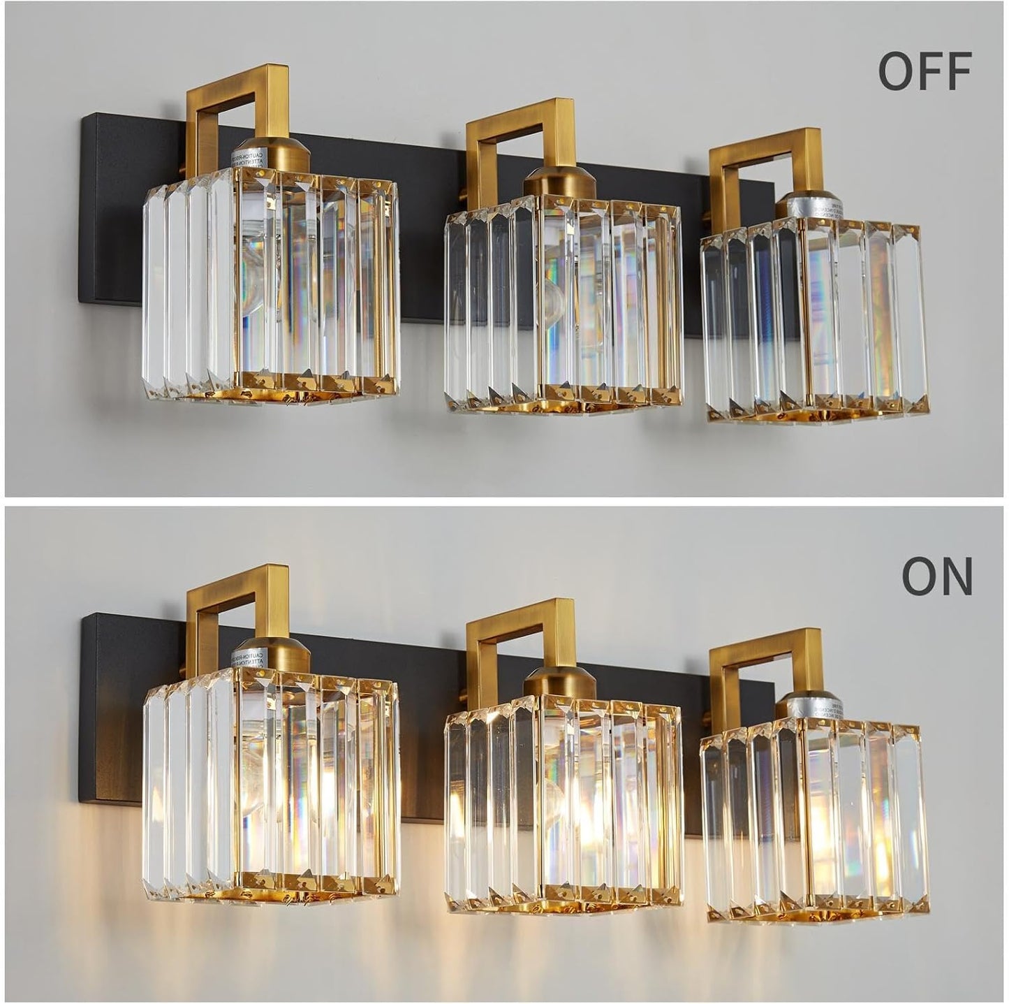 Modern Bathroom Vanity Light 3-Lights Black Gold Crystal Wall Lamp Bathroom Modern Crystal Vanity Lighting