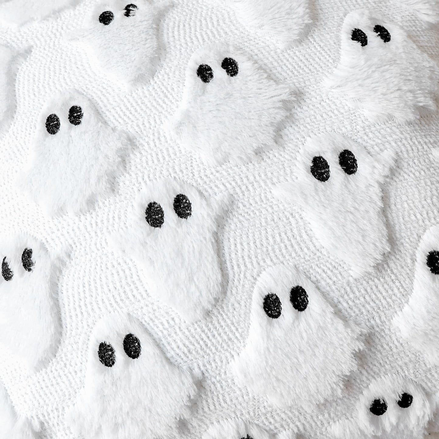 4TH Emotion Halloween Ghost Decorative Pillow Covers 16x16 Set of 2, White Soft Plush Faux Fur Farmhouse Throw Cushion Cases for Fall Autumn Holiday Home Decorations