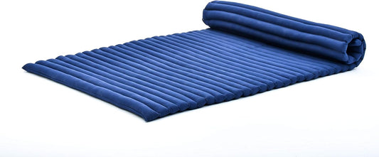 Leewadee - Kapok Roll Mat – Handcrafted Folding Sleep & Relaxation Mattress from Thailand, Ideal as Guest Bed, Camping Mat, Yoga Mat or Traditional Futon, 75 x 39 inches, Blue