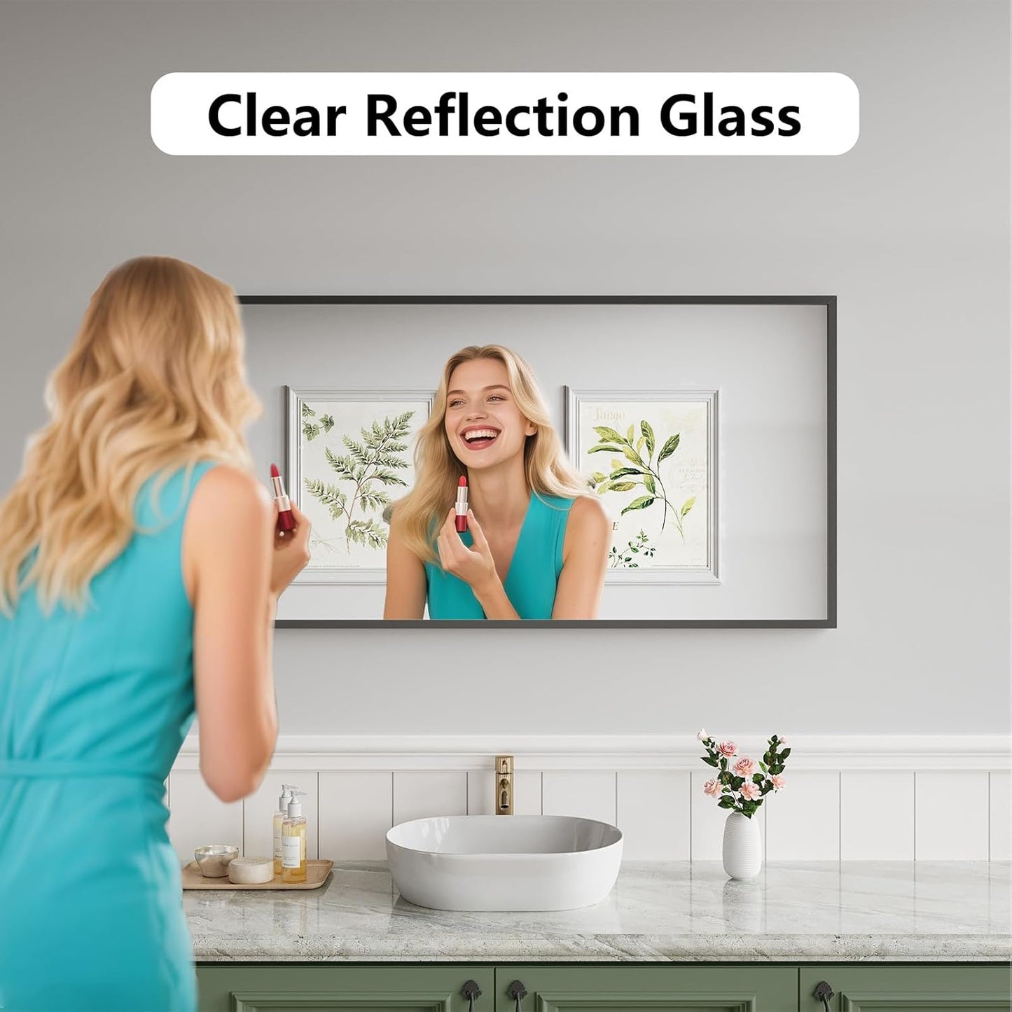 Koonmi Bathroom Mirror 24x48 Black Bathroom Wall-Mounted Mirrors, Modern Vanity Mirror for Bedroom, Living Room, Aluminum Alloy Frame Allow to Hang Horizontally or Vertically