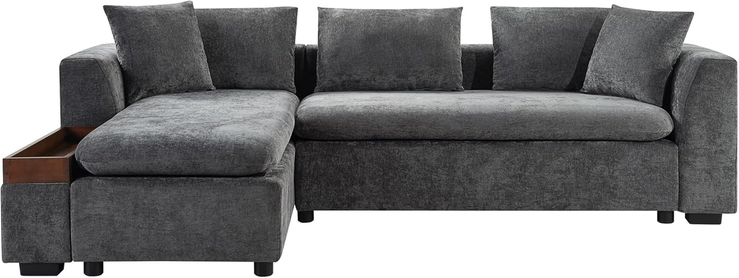 Ball & Cast Modular L-Shaped Sectional Sofa with Storage - 93.7" Chenille Fabric Couch, Deep Seating & Matching Pillows, Modern Living Room Furniture,Gray