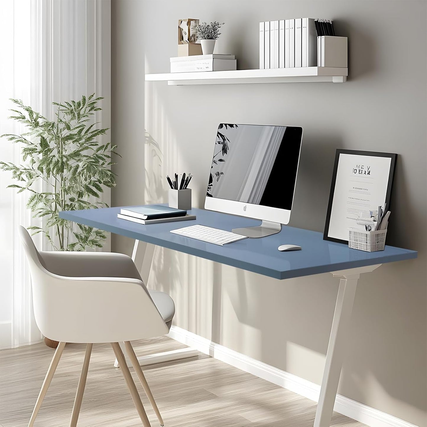Kaboon 55x27.5 in Tabletop, Wood Desktop One Piece Standing Desk Top Only, Reversible Melamine Countertop for Home and Office,Grayish Blue